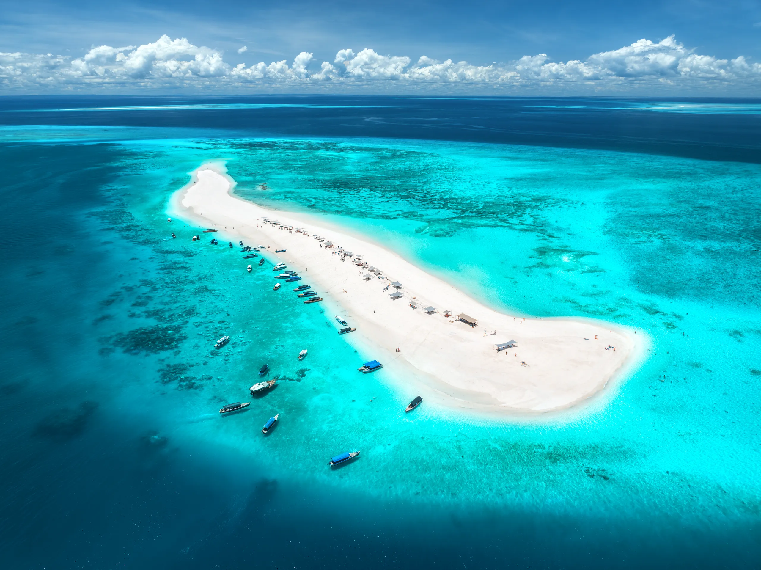 Aerial view of a Zanzibar sandbank surrounded by turquoise water